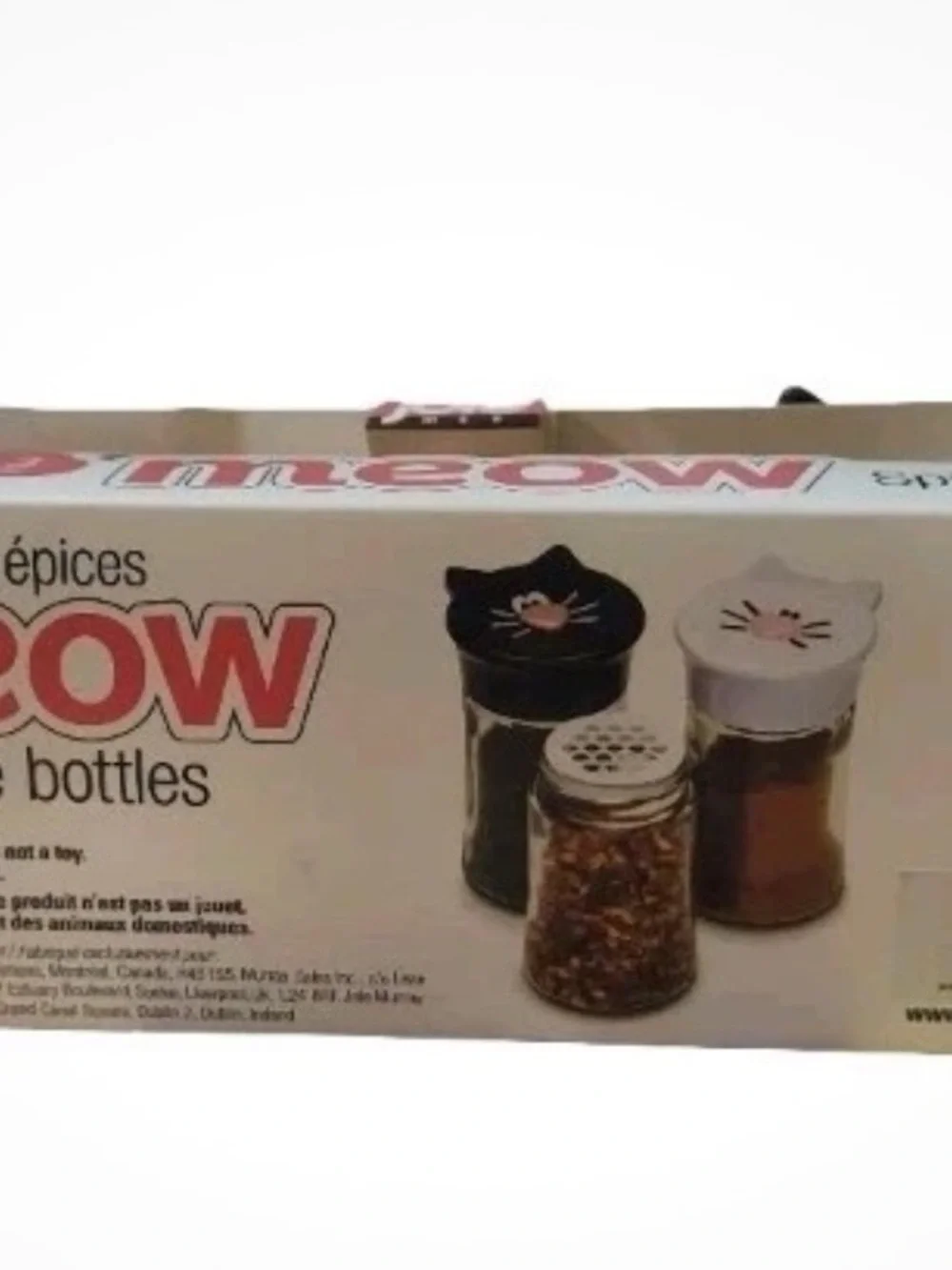 Joie Meow Cat Spice Jars - Black & White Lids with Pink Accents (3-Pack)